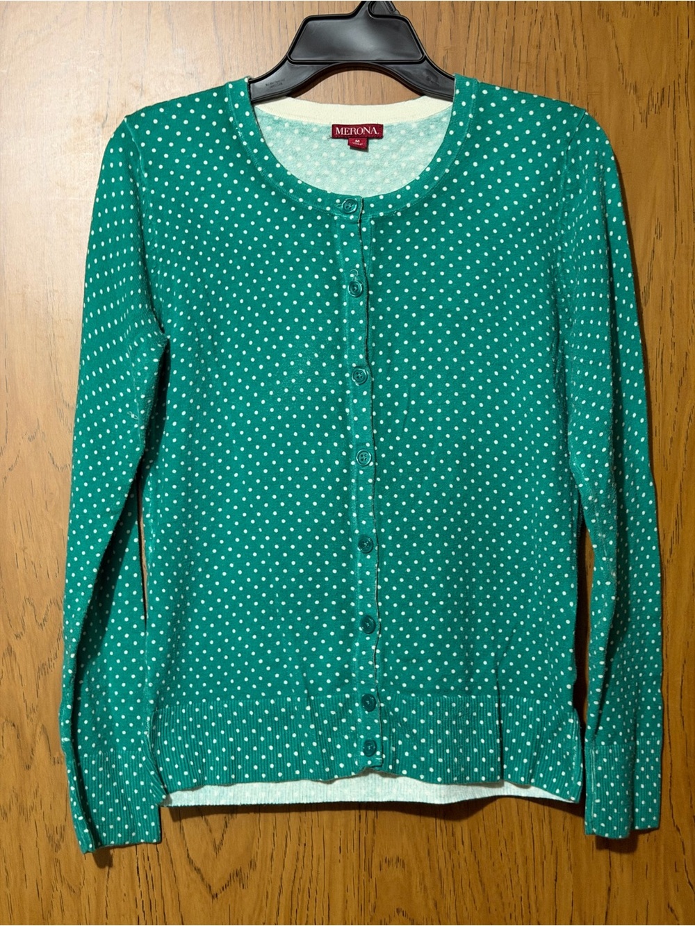 Merona Teal Green Polka Dot Button-Up Cardigan